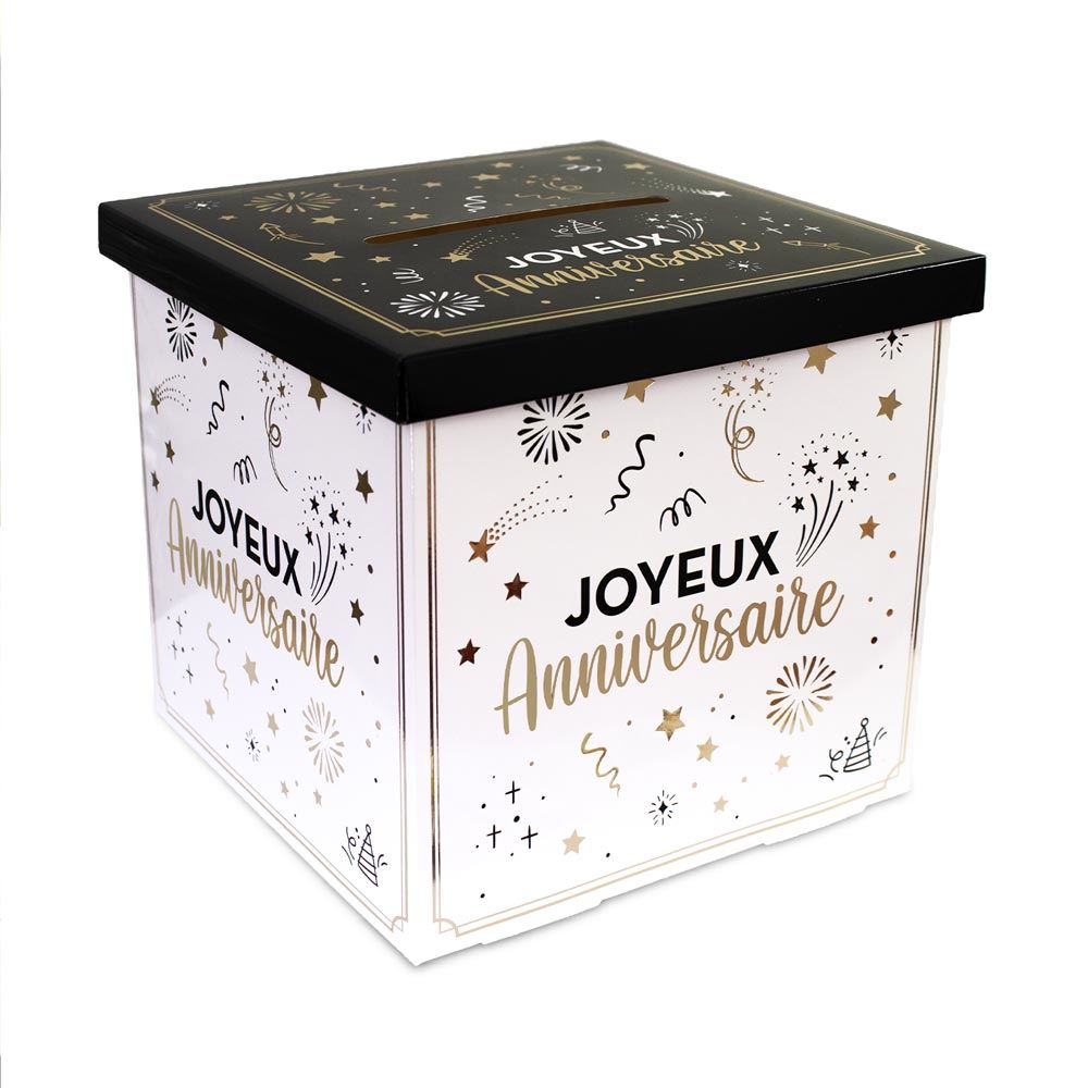 Urne joyeux anniversaire confettis or et noir