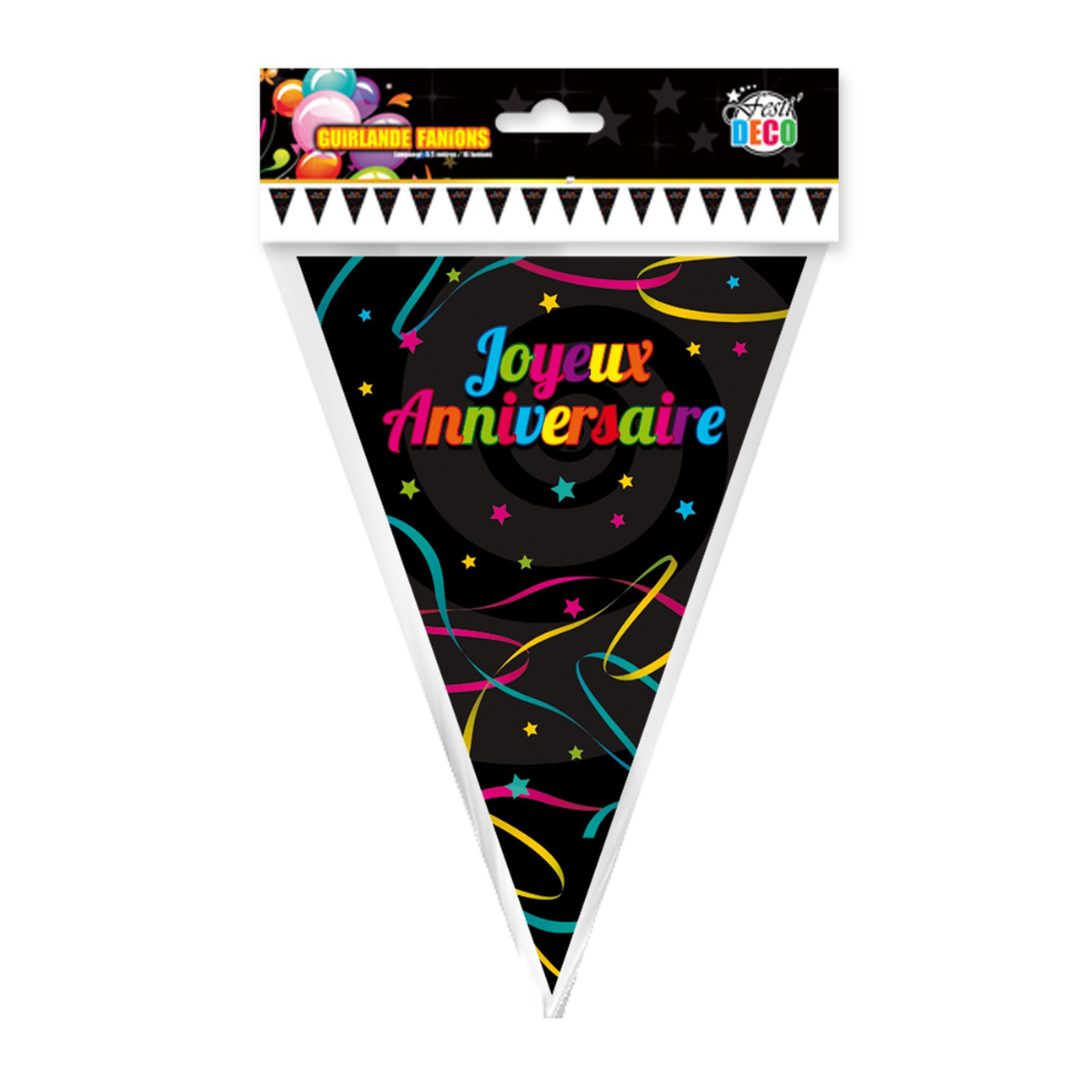 Guirlande fanions joyeux anniversaire noir