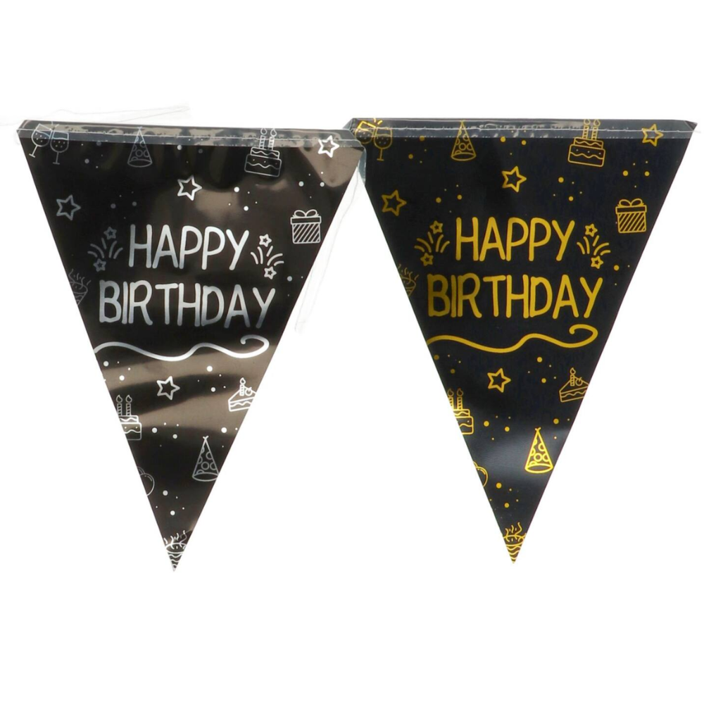 Guirlande fanion or et argent happy birthday