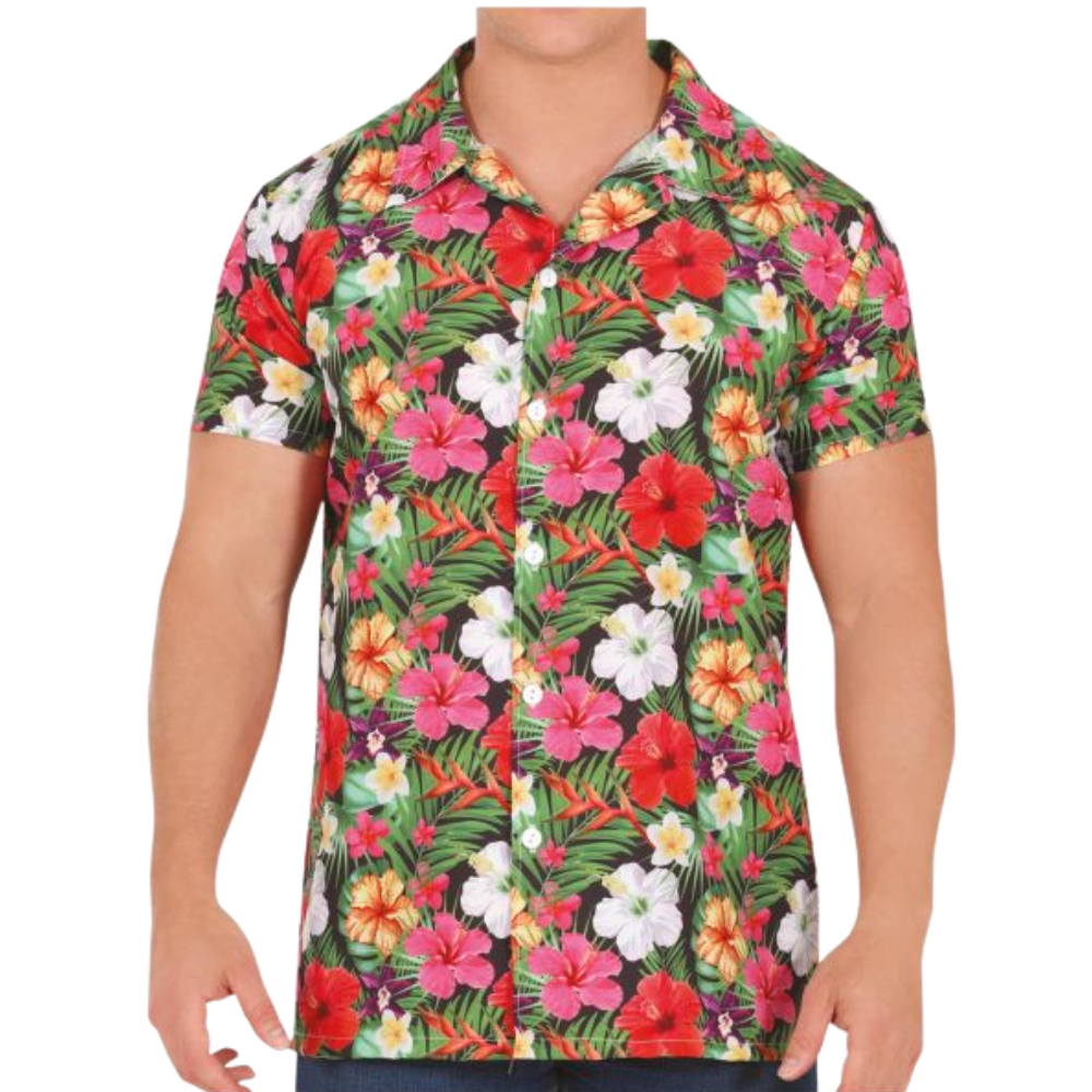 Chemise hawaïenne fleur noir