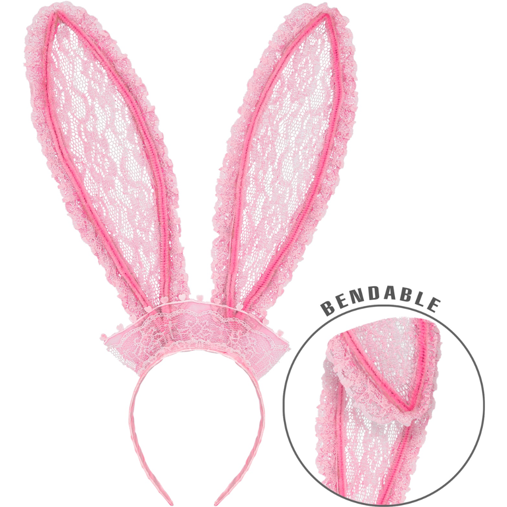 Serre tête lapin dentelle rose