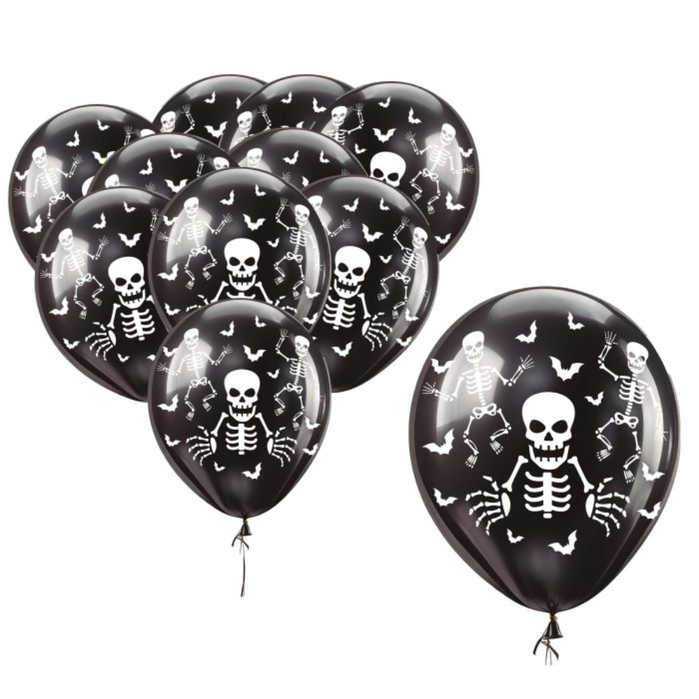Sachet 10 ballons squelettes 30 cm