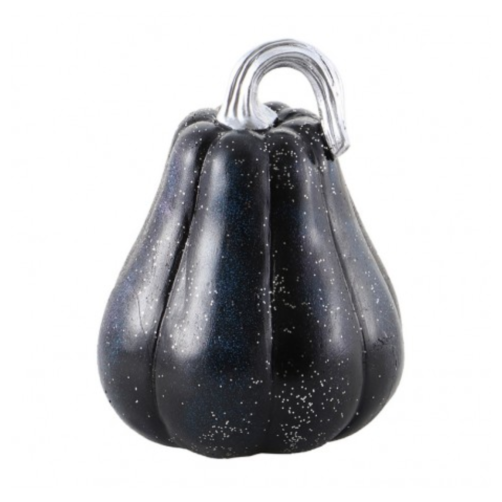 Citrouille résine noir bleutée 15 cm