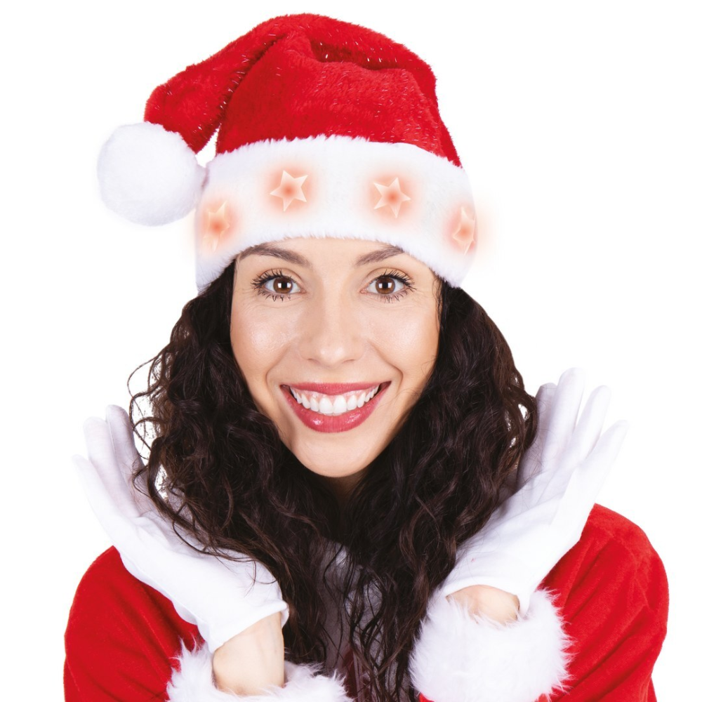 Bonnet noël rouge et argenté lumineux
