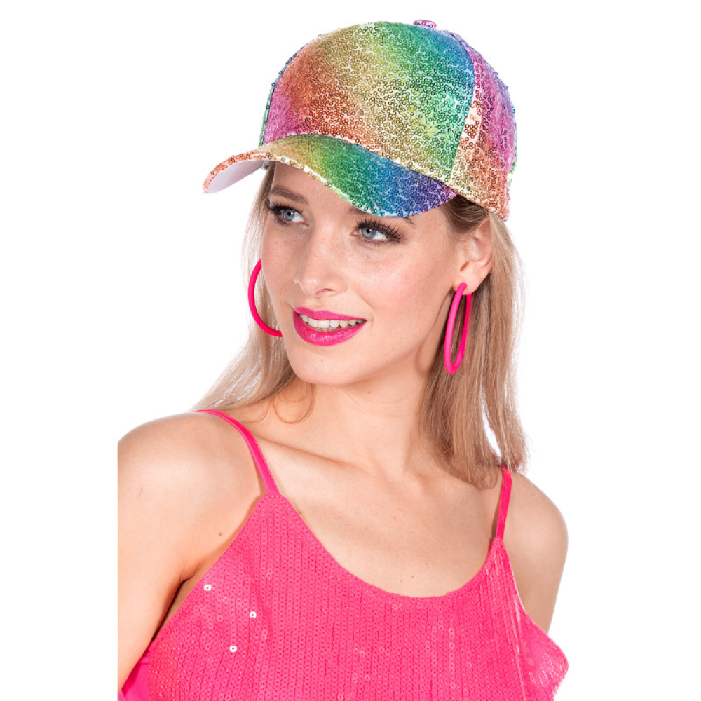 Casquette sequins arc en ciel