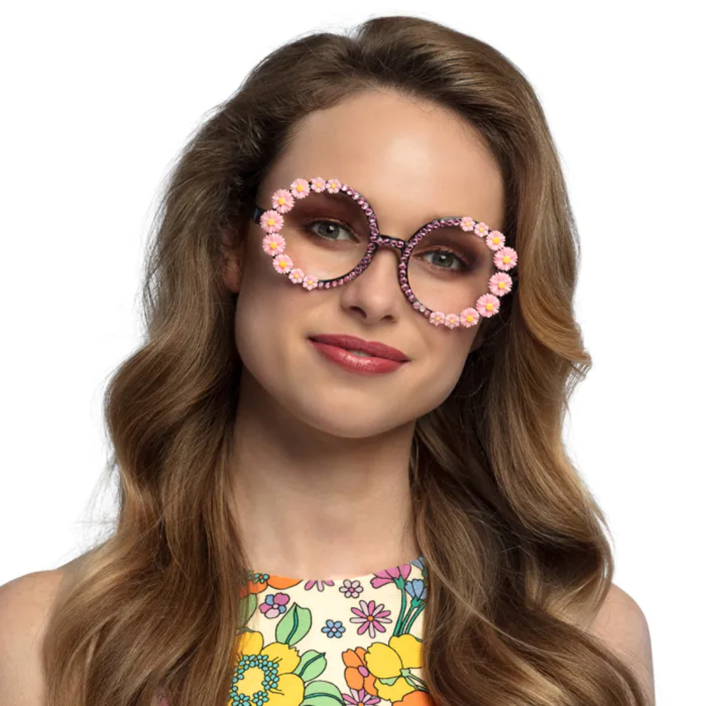 Lunettes hippie fleurs rose