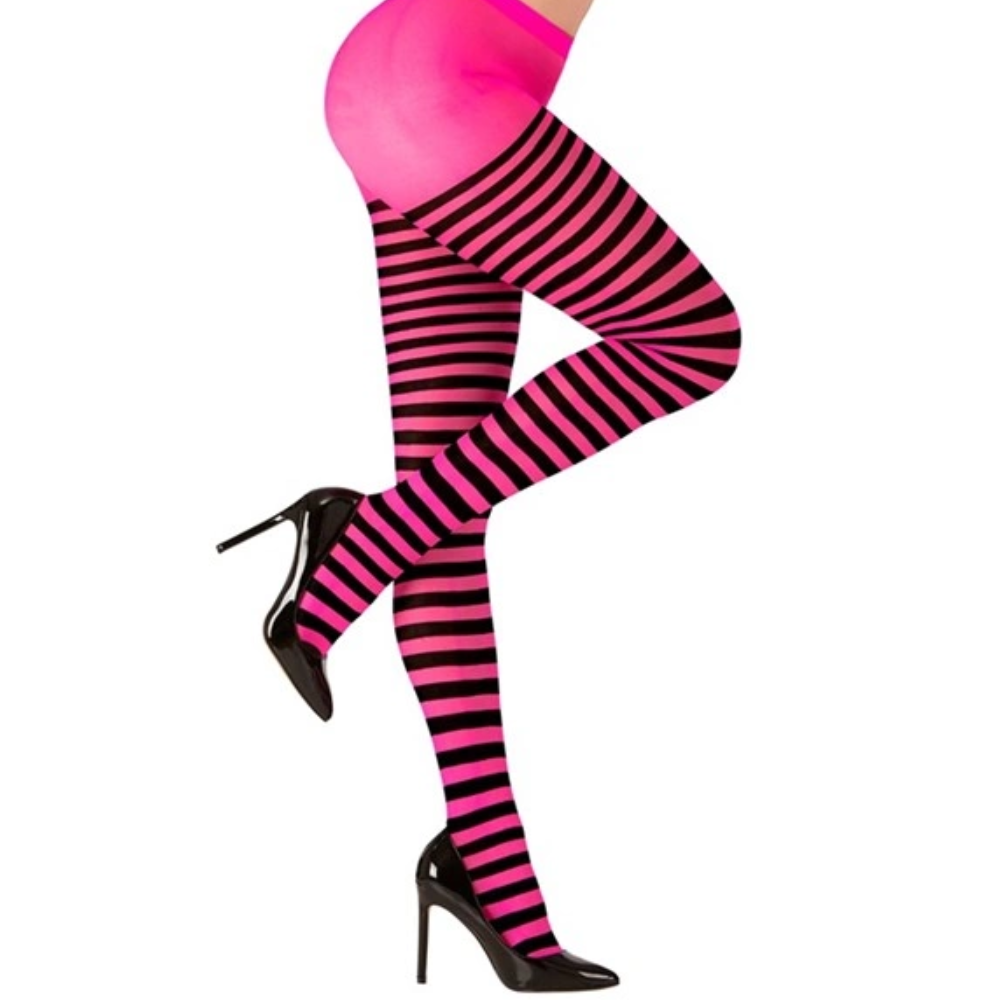 Collant rayé rose et noir