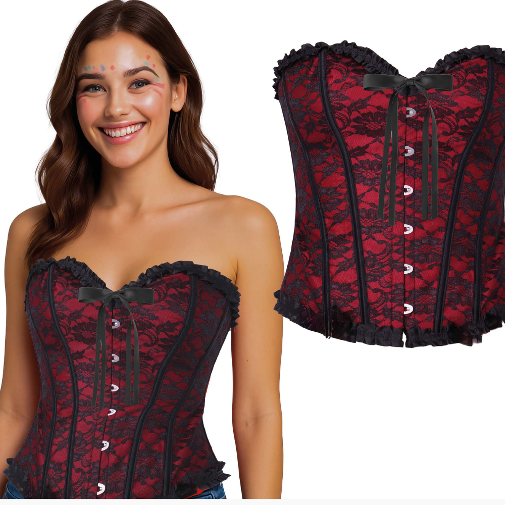 Corset Bordeau dentelle noir