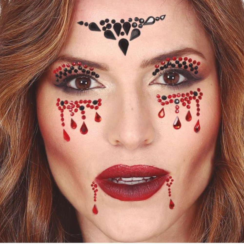 Strass visage larmes rouges